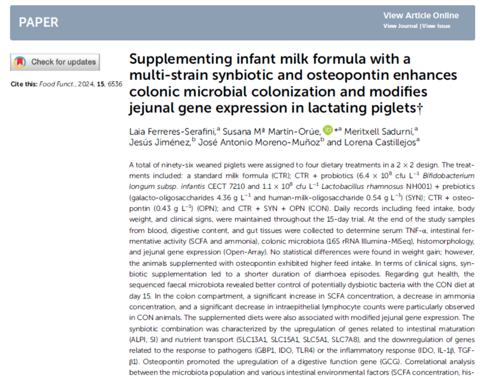 Supplementing infant milk formula with a multi-strain synbiotic and osteopontin enhances colonic microbial colonization and modifies jejunal gene expression in lactating piglet