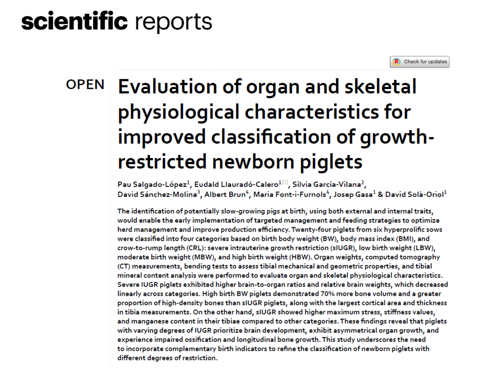 Evaluation of organ and skeletal physiological characteristics for improved classification of growth-restricted newborn piglets
