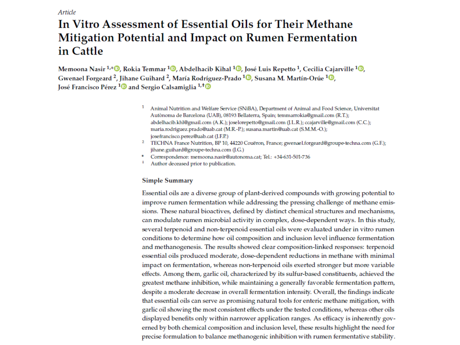 In Vitro Assessment of Essential Oils for Their Methane Mitigation Potential and Impact on Rumen Fermentationin Cattle